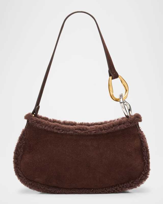 Ollie Shearling-Trim Suede Shoulder Bag